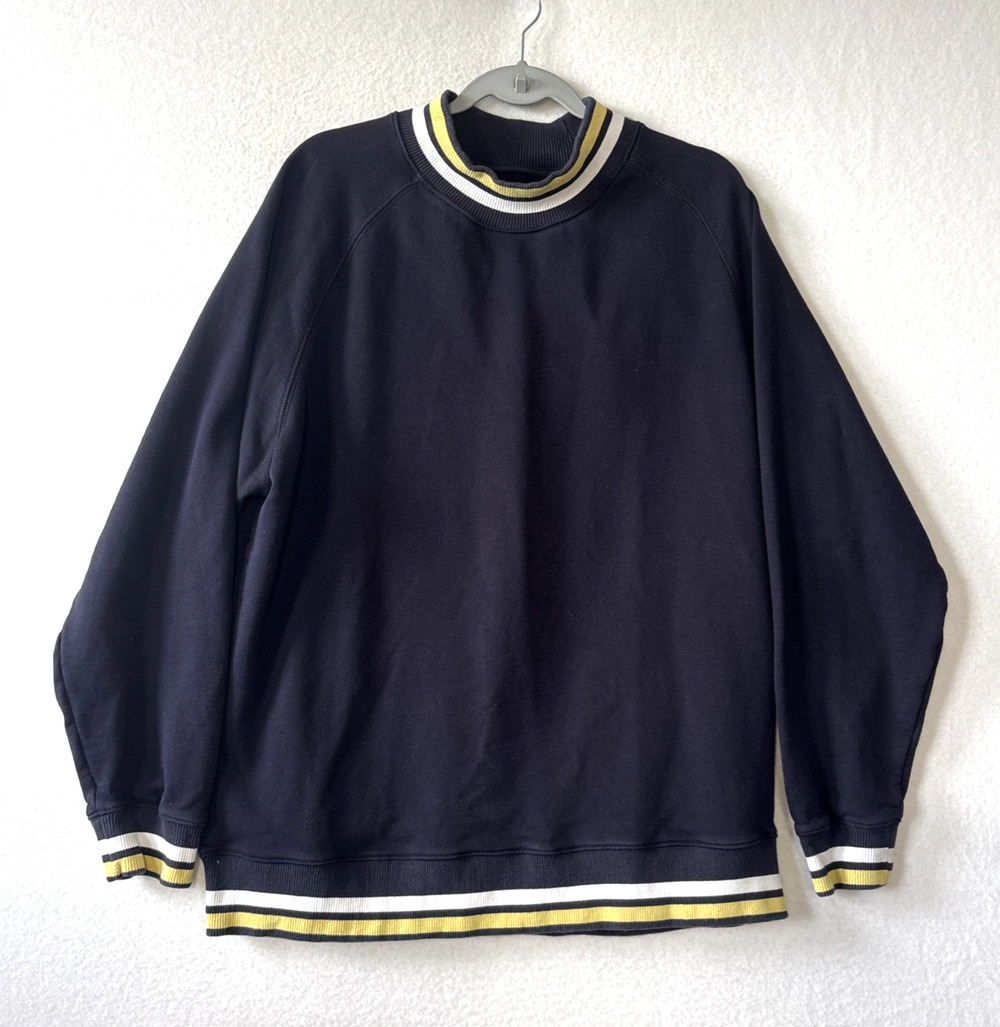 J Peterman Mens XL Contrast Color Ribbed Mock Neck Raglan Sweatshirt Navy Heavy